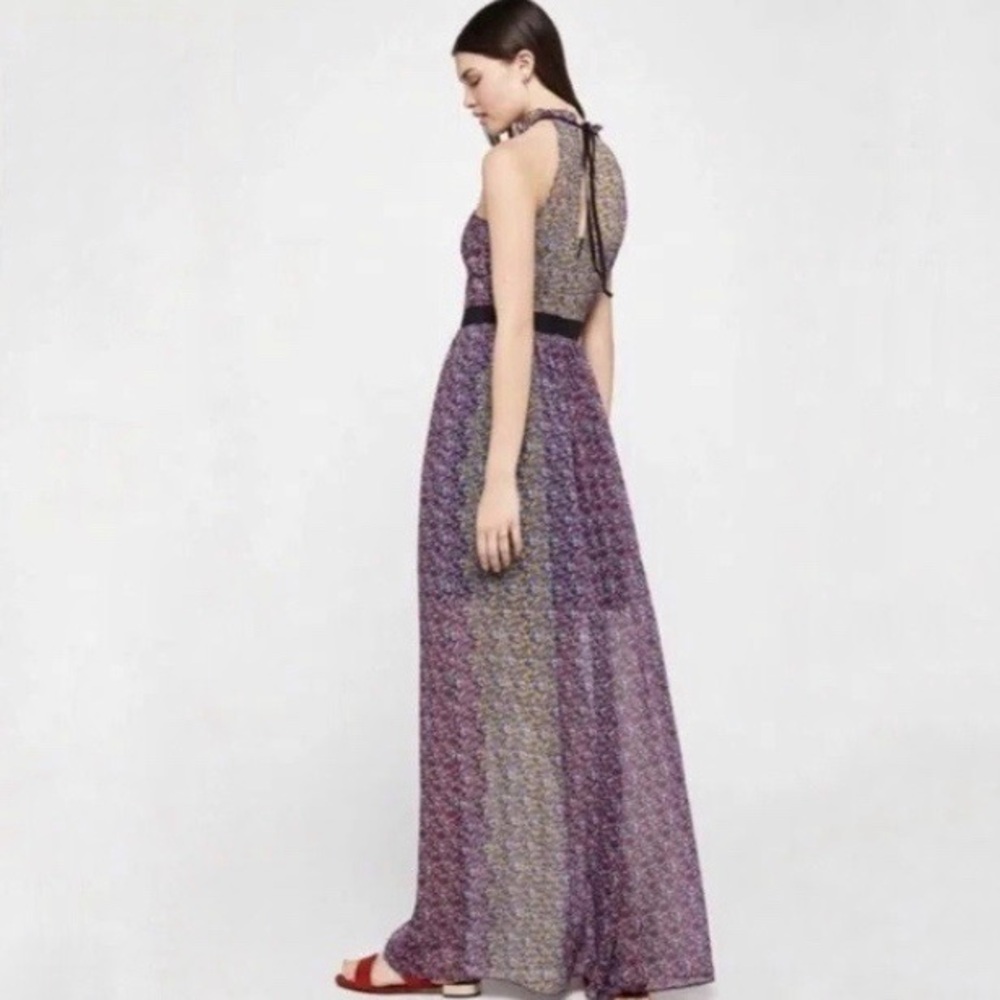 BCBGeneration Halter Maxi Dress Size 2 Chiffon Print Ruffle Formal Wedding Guest - Picture 2 of 12